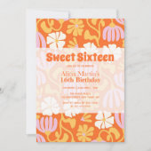 ヴィンテージグルービーフラワーSweet sixteen16誕生日 招待状 (正面)