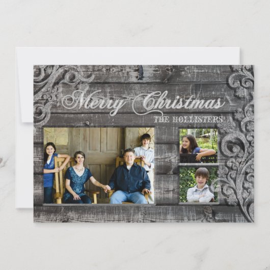 ヴィンテージグレイウッドスリーフォトホリデーカード シーズンカード (正面)