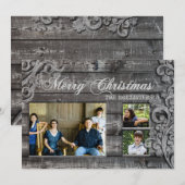 ヴィンテージグレイウッドスリーフォトホリデーカード シーズンカード (正面/裏面)