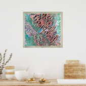 ヴィンテージグレイシャーナショナルパークレリーフ、 浮き彫りマップ ポスター (キッチン)