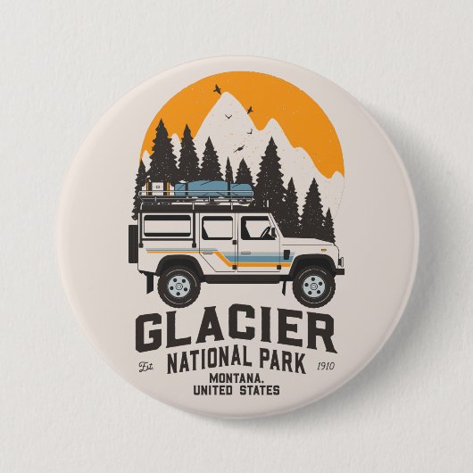 ヴィンテージグレイシャーナショナルパークロードトリップモンタナB 缶バッジ (正面)