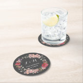 ヴィンテージグレイフローラリースモノグラムウェディングパーティー ラウンドペーパーコースター (インサイチュ)