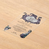 ヴィンテージグレイ暗黒のアリスのワンダーランド結婚ズ アクリル招待状 (レイダウン)