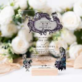 ヴィンテージグレイ暗黒のアリスのワンダーランド結婚ズ アクリル招待状