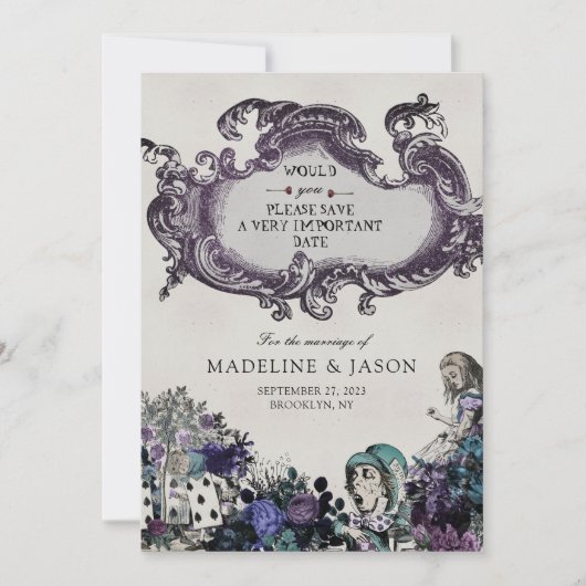 ヴィンテージグレイ暗黒のアリスのワンダーランド結婚ズ セーブザデート (正面)