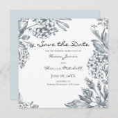 ヴィンテージグレイ植物性フローラ結婚ズ セーブザデート (正面/裏面)