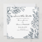 ヴィンテージグレイ植物性フローラ結婚ズ セーブザデート (正面)