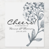 ヴィンテージグレイ植物性フローラ結婚ズ ワインラベル (シングルラベル)