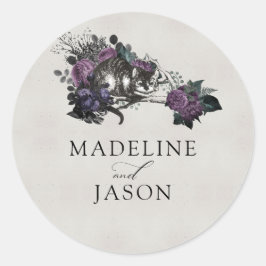 ヴィンテージグレイ濃紫プラムフローラネコ結婚ズ ラウンドシール