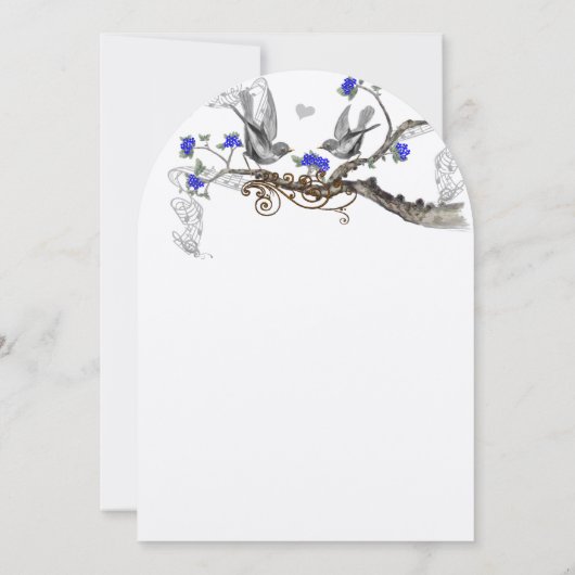 ヴィンテージグレイ王室のバーズブルーさくらんぼ 招待状 (裏面)