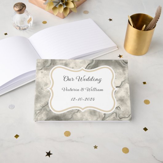 ヴィンテージグレイ結婚マーブルズゲストブックギフト ゲストブック (正面見開き)