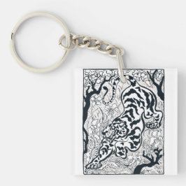 ヴィンテージグレイ・タイガー・イン・ザ・ジャングル・アート キーホルダー