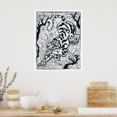 ヴィンテージグレイ・タイガー・イン・ザ・ジャングル・アート ポスター (キッチン)