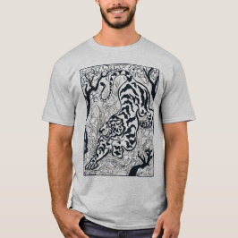 ヴィンテージグレイ・タイガー・イン・ザ・ジャングル・アート Tシャツ