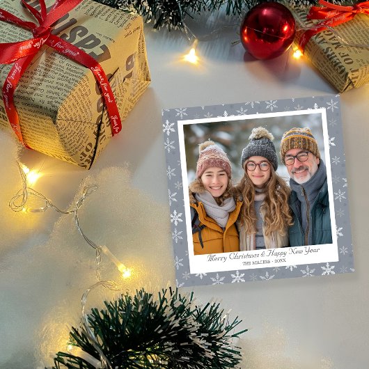 ヴィンテージグレイ&ホワイトスノーフレークスホリデーカード シーズンカード