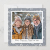 ヴィンテージグレイ&ホワイトスノーフレークスホリデーカード シーズンカード (正面)