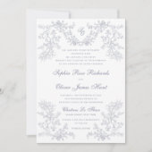 ヴィンテージグレイChinoiserieモノグラム結婚ズ 招待状 (正面)