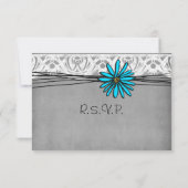 ヴィンテージグレーとブルーデイジーの結婚式RSVP 出欠カード (裏面)