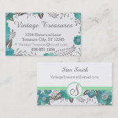 ヴィンテージグレーとミント素朴フローラルパターン 名刺 (正面/裏面)