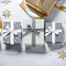 ヴィンテージグレーと白の雪片パターン ラッピングペーパーシート