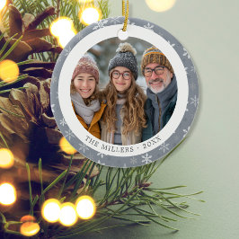 ヴィンテージグレーと白の雪片2枚の写真 セラミックオーナメント