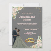 ヴィンテージグレーと赤の結婚式招待状 招待状 (正面)