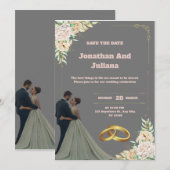 ヴィンテージグレーと赤の結婚式招待状 招待状 (正面/裏面)
