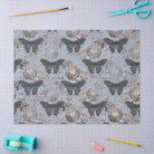 ヴィンテージグレーと青の蝶のデコパージュ 薄葉紙 (クラフト)