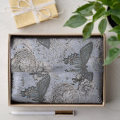 ヴィンテージグレーと青の蝶のデコパージュ 薄葉紙 (ギフト)