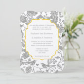 ヴィンテージグレーと黄色のフローララブバード結婚ズ 招待状 (スタンド正面)