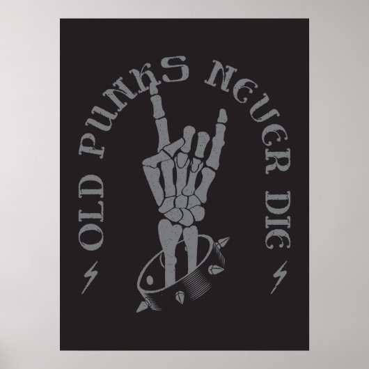 ヴィンテージグレーと黒の古いパンクスのロッカーズオン ポスター (正面)