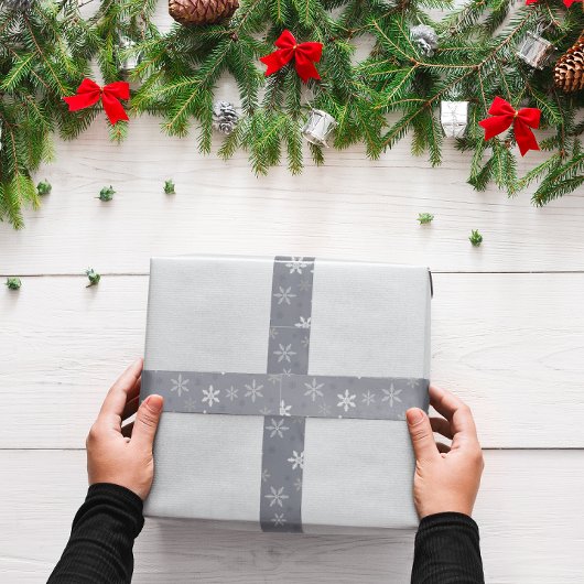 ヴィンテージグレーウィンタークリスマススノーフレーク サテンリボン