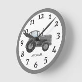 ヴィンテージグレーウォーターカラーファームトラクタ ラウンド壁時計 (傾斜)