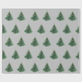 ヴィンテージグレーウォーター色クリスマスグリーンパインツリー ラッピングペーパー (フラット)