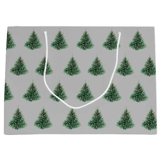 ヴィンテージグレーウォーター色クリスマスグリーンパインツリー ラージペーパーバッグ (正面)