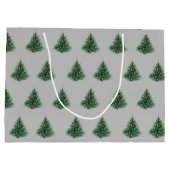 ヴィンテージグレーウォーター色クリスマスグリーンパインツリー ラージペーパーバッグ (裏面)