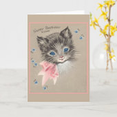 ヴィンテージグレーキットン誕生日カード カード (黄色い花)