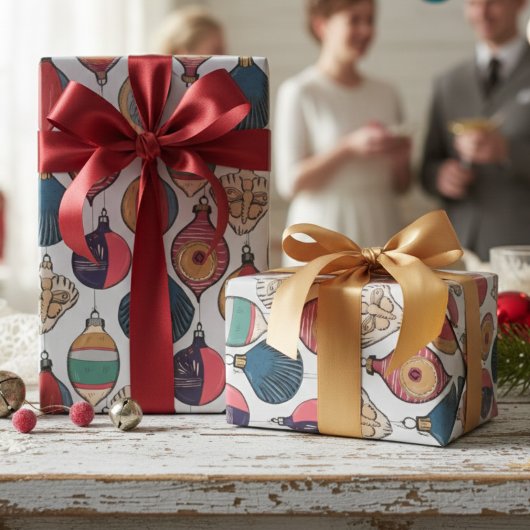 ヴィンテージグレークリスマスオーナメントラップ紙 ラッピングペーパー