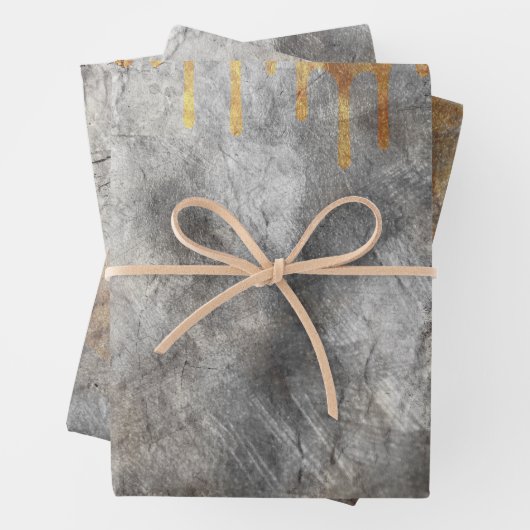 ヴィンテージグレーゴールドグランジ箔 ラッピングペーパーシート (インサイチュ)