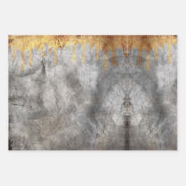 ヴィンテージグレーゴールドグランジ箔 ラッピングペーパーシート