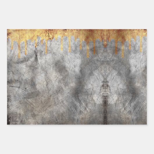 ヴィンテージグレーゴールドグランジ箔 ラッピングペーパーシート (正面)