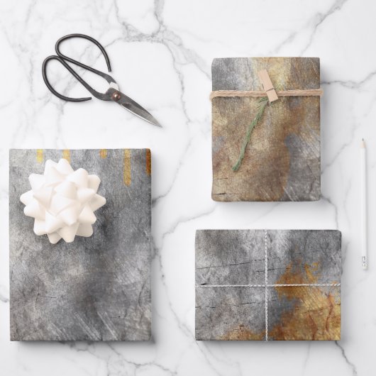 ヴィンテージグレーゴールドグランジ箔 ラッピングペーパーシート (正面)