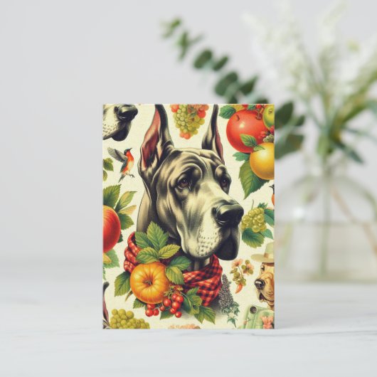 ヴィンテージグレートダネドッグイラストレーション ポストカード (スタンド正面)