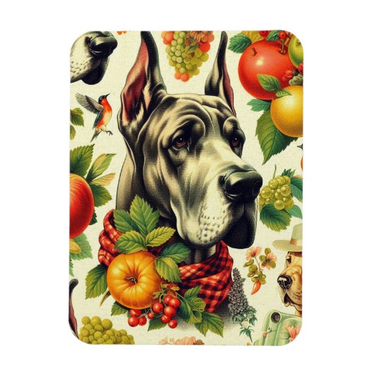 ヴィンテージグレートダネドッグイラストレーション マグネット (縦)