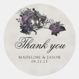 ヴィンテージグレーパープルフローラ結婚猫の感謝 ラウンドシール