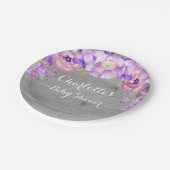 ヴィンテージグレーパープル薄紫フローラベビーシャワープレート ペーパープレート (アングル)