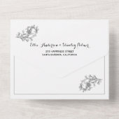 ヴィンテージグレーフローラフレーム、イニシャル白結婚色 オールインワン招待状 (裏面)