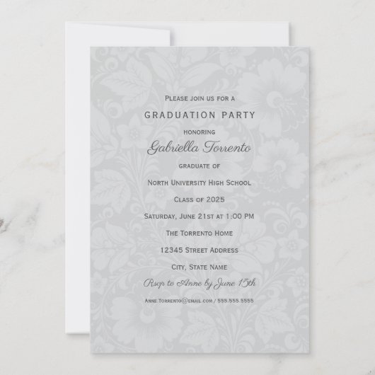 ヴィンテージグレーフローラ卒業写真コラージュ 招待状 (裏面)