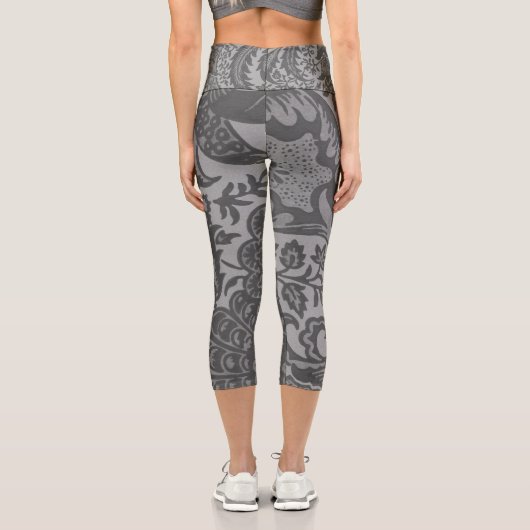 ヴィンテージグレーフローラ植物模様 カプリレギンス (裏面)