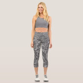 ヴィンテージグレーフローラ植物模様 カプリレギンス (正面)